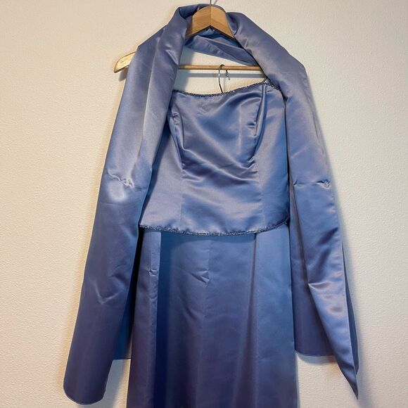 Bill Levkoff 3 piece Beaded Periwinkle Satin Formal Prom Dress Size 14 - Picture 2 of 9